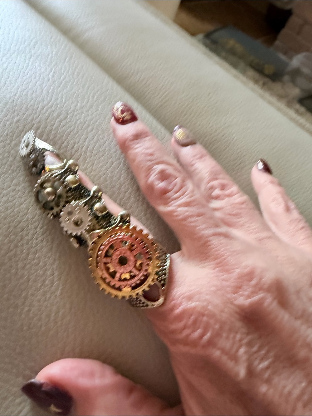 Steampunk Long Finger Ring in Gold and Silver Tones